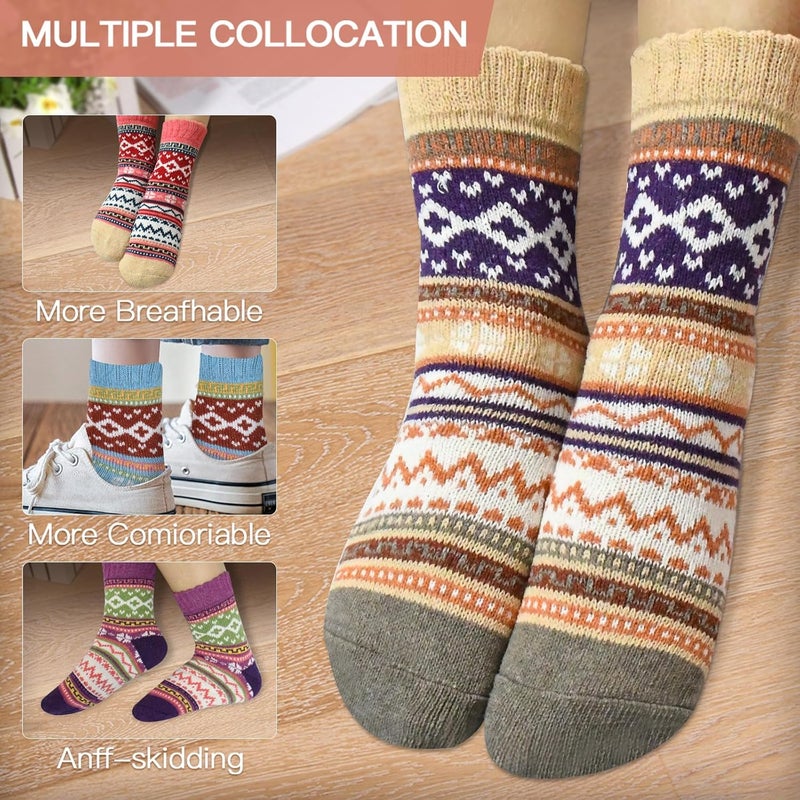 Lisacool 5 Pairs Womens Wool Socks - Winter Warm Socks - Thick Thermal Knit Vintage Cozy Crew Soft Gifts for Women - Image 5